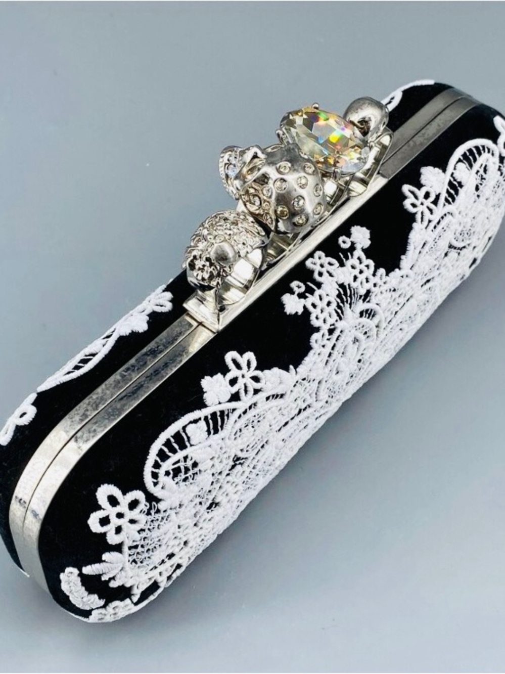 🛍️ Alexander McQueen Authentic Black and White Velvet Knuckle Box Clutch